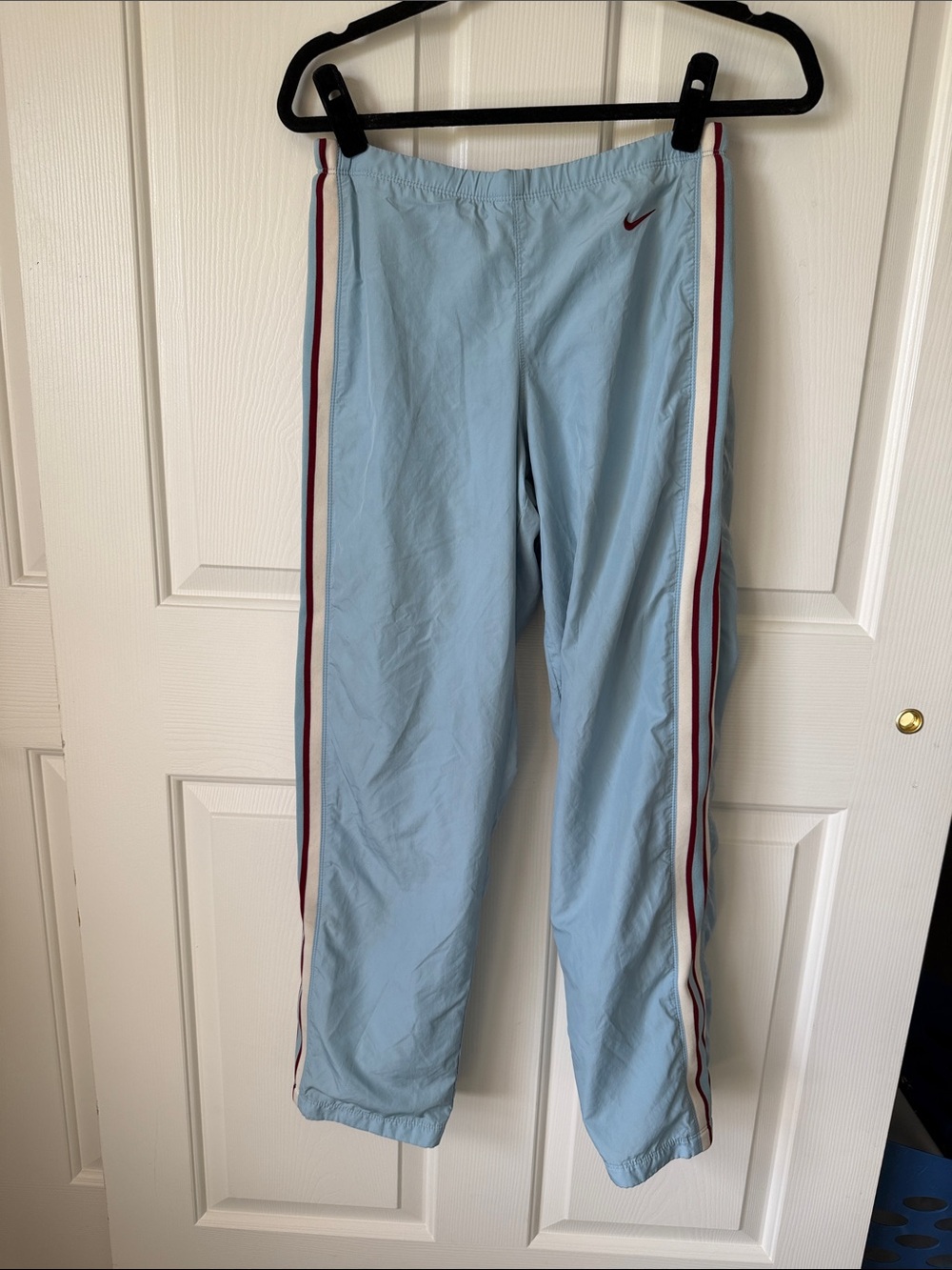 Nike Light Blue Sweatpants with Burgundy and White Side Stripes
